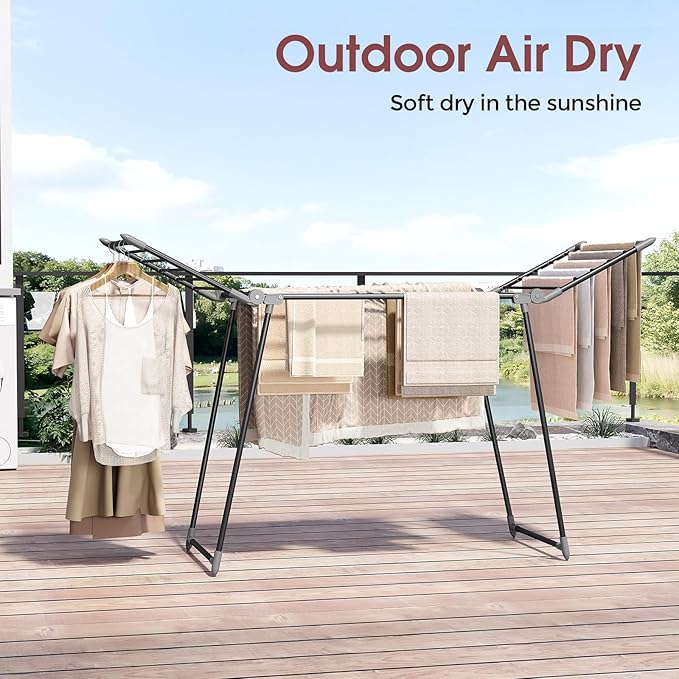 APEXCHASER Clothes Drying Rack Foldable, Large Drying Rack Clothing, Winged Laundry Rack Folding Indoor Outdoor, Metal Clothes Airer for Bedding Towel Sweater Heavy Duty, 68.9" X 23.6" X 41.3", Black