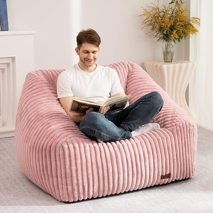 HABUTWAY Bean Bag Chair, Giant Bean Bag Chairs for Adults and Kids, Bean Bag Sofa, Lazy Floor Sofa, Faux Fur Beanbag Chair with Armrests for Living Room Bedroom (Pink)