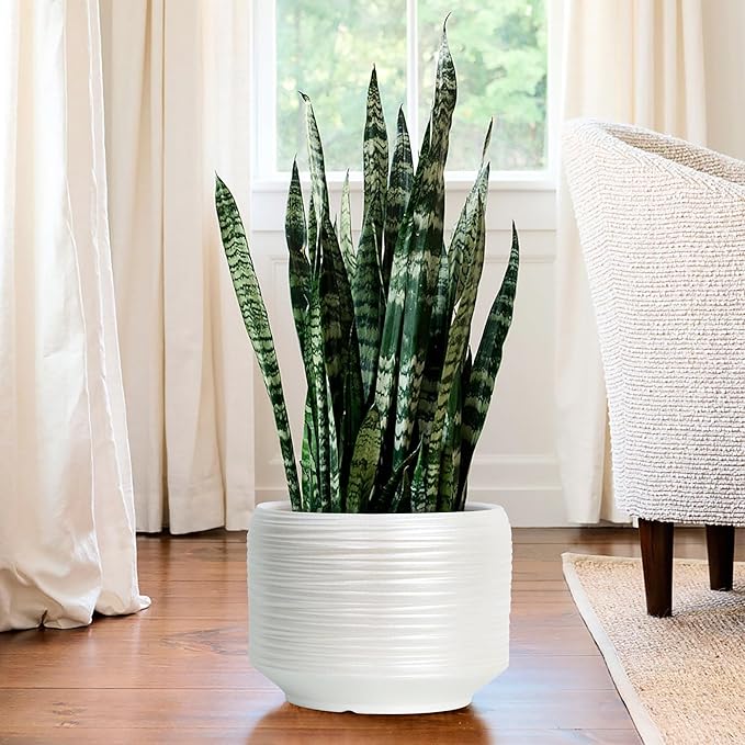 10 Inch Ceramic Plant Pot with Drainage – Large Flower Pot for Indoor Outdoor Plants, Modern Decorative Planter for Patio, Balcony, Garden, or Home Decor