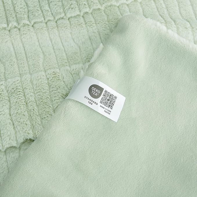 Amélie Home Luxury Striped Faux Fur Throw Blanket for Couch, Embossed Split Fur Cozy Fuzzy Fluffy Luxurious Soft Plush Sofa Chair Bed Gift Blankets for Women Men Wife Friend, 60"x80", Sage Green