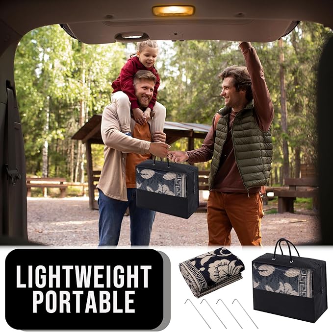 OLANLY Waterproof Outdoor Rug 6x9 ft, Outdoor Plastic Straw Rug with Flower Pattern, Reversible RV Mat for Patio, Camping, Balcony, Deck, Backyard, Black & Beige