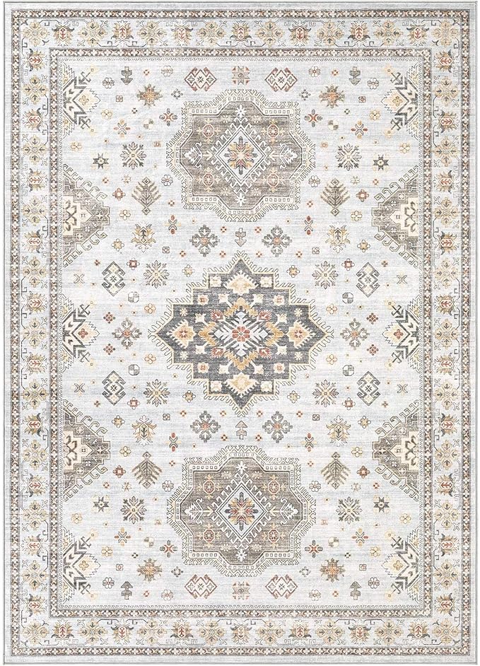 Washable Area Rugs for Living Room -10x12 Neutral Vintage Distressed Floral Farmhouse Boho Large Soft Floor Rug Indoor Non Slip Carpet for Living Room Bedroom Dining Room Office-Blue Brown