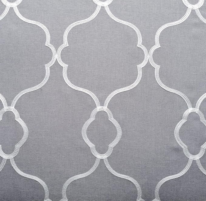 Miuco Moroccan Embroidered Semi Sheer Curtains Faux Linen Grommet Curtain Panels for Bedroom 52 x 95 Inch 2 Panels, Grey