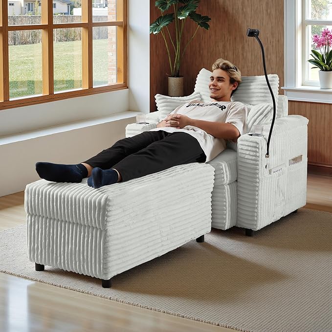 Accent Chair with Storage Ottoman Upholstered Living Room Chairs for Reading Chair with Chaise Lounge Chairs Indoor, Comfortable Armchair for Bedroom