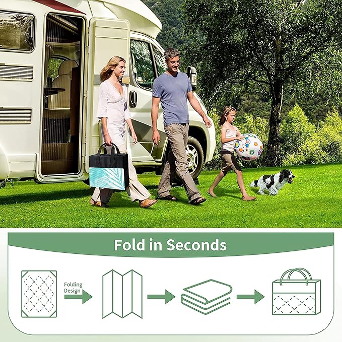 GENIMO Outdoor Rug 9' x 12' Waterproof for Patios Clearance, Reversible Outdoor Plastic Straw Camping Rug Carpet, Large Area Rugs Mats for RV, Camper, Deck, Balcony, Porch, Beach, Aqua Blue&White