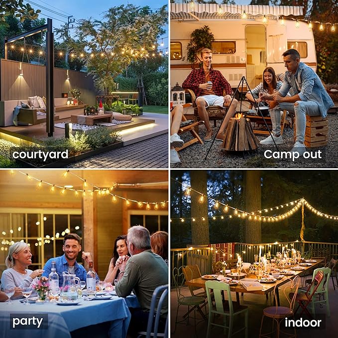 OHLUX 35FT Solar Globe String Lights Outdoor, Waterproof Solar Patio Lights with Remote, 17 Shatterproof ST38 LED Filament Bulbs, 2200K Soft White, Dimmable Edison Hanging Lights for Gazebo, Deck
