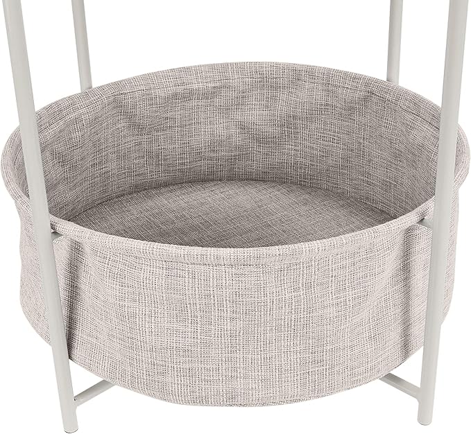 Amazon Basics Round Storage End Table, Side Table with Cloth Basket, White/Heather Gray, 17.7"L x 17.7"W x 18.9"H