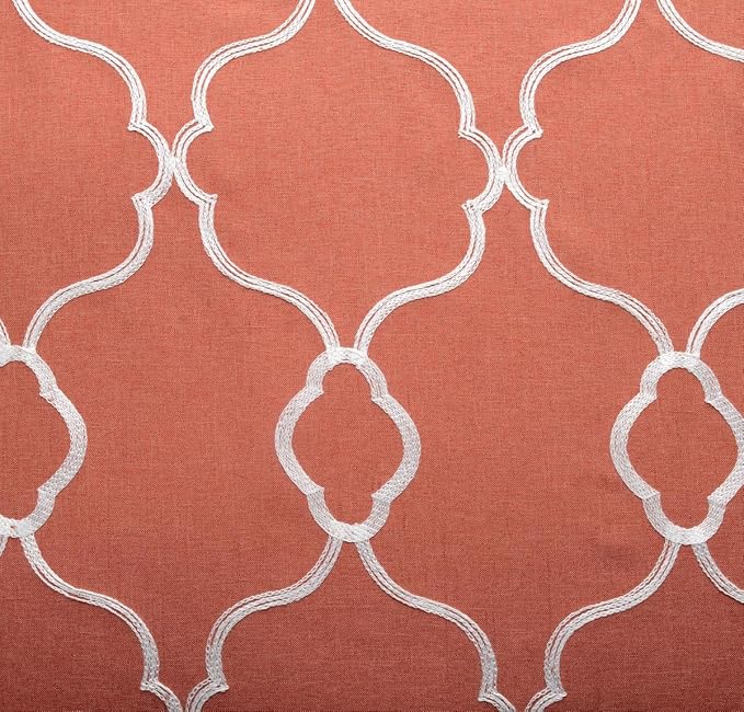 MIUCO Moroccan Embroidered Semi Sheer Curtains Faux Linen Grommet Window Curtains for Girls Room 52 x 63 Inch 2 Panels, Rust