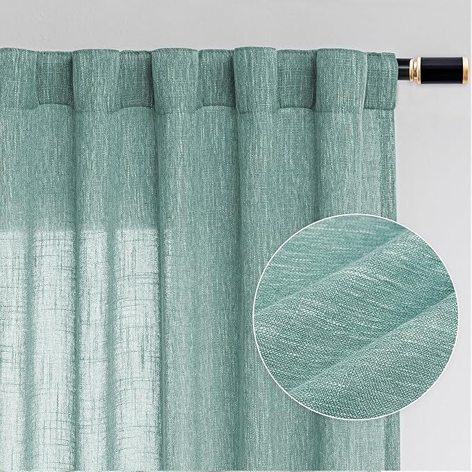 MYSKY HOME Turquoise Living Room Curtains for Windows Semi Sheer Curtains 90 Inch Length Boho Room Decor Sliding Glass Patio Doorways Light Filtering Privacy Protect Soft Texture, 50" x 90", 2 Panels