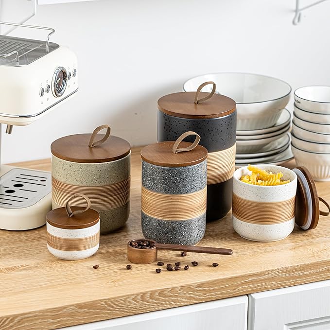 Spice Jars with Lid, Coffee Container Kitchen Food Storage Jars for Spice Sugar Tea Bag, Stackable Decorative Canisters for Countertop, 37oz