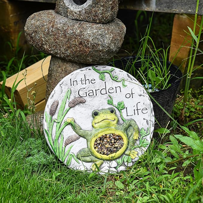Sungmor 3PC Pretty Garden Stepping Stones, 9.8" Large Concrete Decorative Stones with Beautiful Pattern, Unique Outdoor Lawn Accents, Yard Walkway Flower Bed Wall Shelf Welcome Friends Decorations