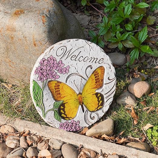 Garden Décor Stepping Stones Outdoor - Resin Butterfly Decorative Stone Bright Color Memories Pavers Outdoor for Garden Yard 9.5 * 9.5 * 0.5 Inch LC Lcdecohome
