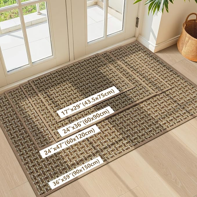 LEKEEPGO Door Mat Indoor Entrance 17"x29", Absorbent Indoor Door Mat, Non Slip Rubber Backing Inside Door Mats, Washable Floor Mat, Low-Profile Doormat for Front Door, Entryway, Entrance, Brown