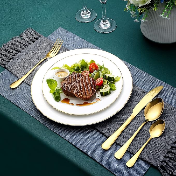 Gold Silverware Set, OGORI 24-Piece Food Grade Stainless Steel Gold Flatware Set, Kitchen Utensil Set Service for 6, Mirror Polished Tableware Cutlery Set for Home and Restaurant, Dishwasher Safe