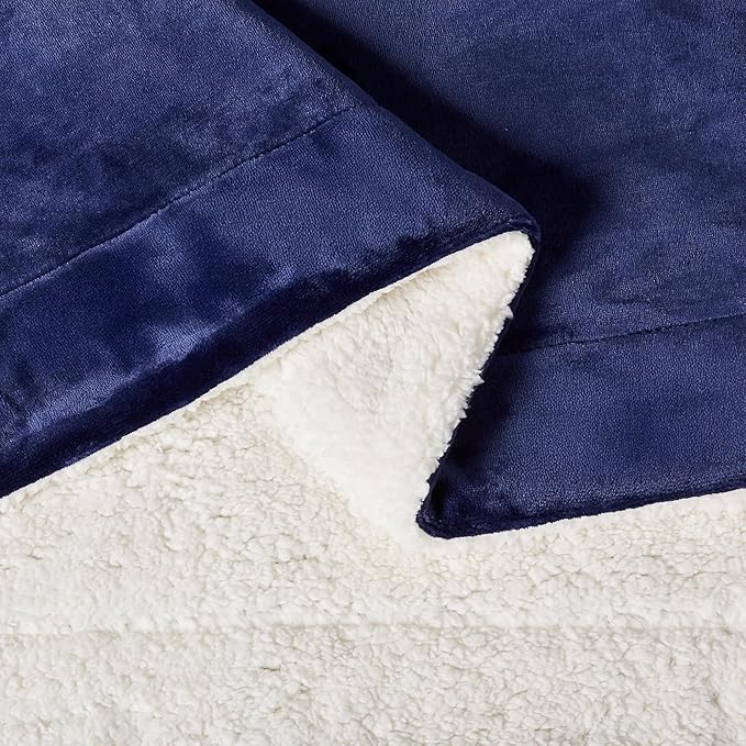 Amazon Basics Reversible Sherpa Throw Blanket, Navy, 50"x60"