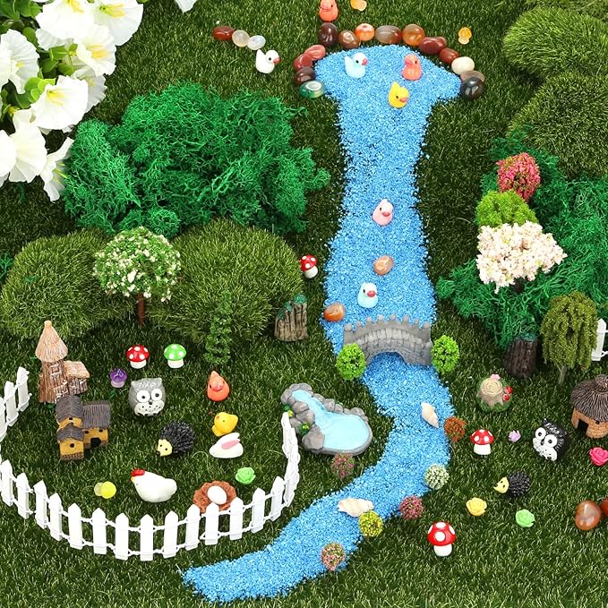 Thrilez 210 Pieces Miniature Fairy Garden Accessories, Including Resin Animals, Miniature Figurines, Micro Landscape Ornaments Kit, Fake Diorama Trees for Fairy Garden Decor