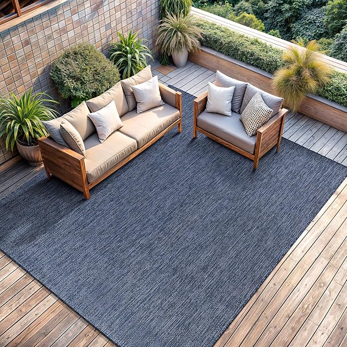 CAMILSON Outdoor Rug 10x14 Modern Area Rugs for Large Indoor and Outdoor Patios and Porches - Waterproof, Washable, Non-Shedding, Easy-to-Clean Outside Carpet (10 x 14, Solid - Navy Blue)