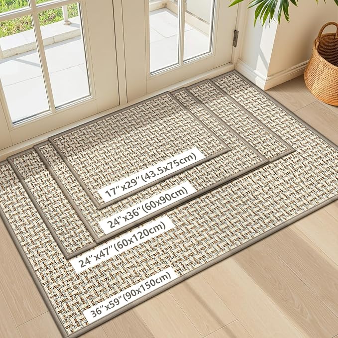LEKEEPGO Door Mat Indoor Entrance 24"x36", Absorbent Indoor Door Mat, Non Slip Rubber Backing Inside Door Mats, Washable Floor Mat, Low-Profile Doormat for Front Door, Entryway, Entrance, Grey
