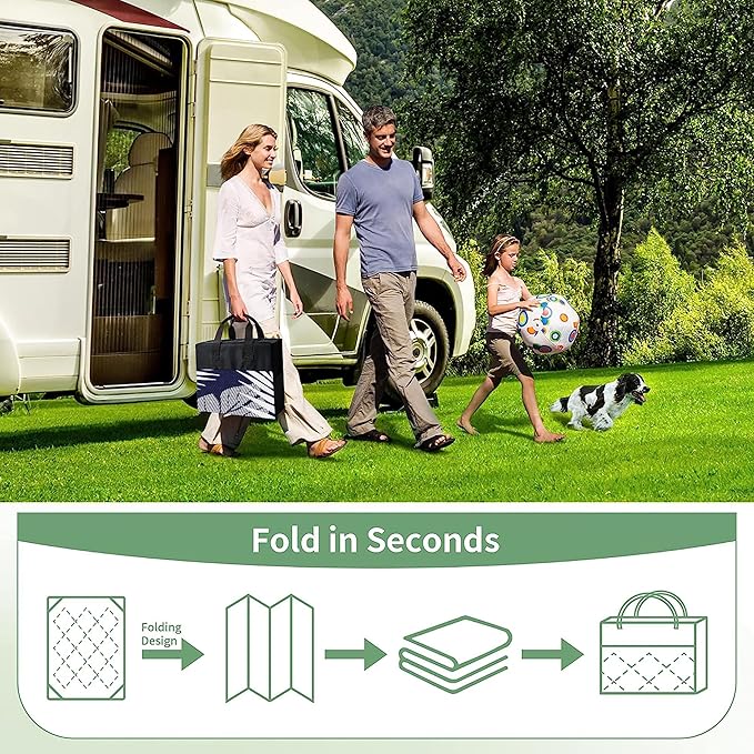 GENIMO Outdoor Rug 3' x 5' Waterproof for Patios Clearance, Reversible Outdoor Plastic Straw Camping Rug Carpet, Large Area Rugs Mats for RV, Camper, Deck, Balcony, Porch, Beach, Navy Blue&White