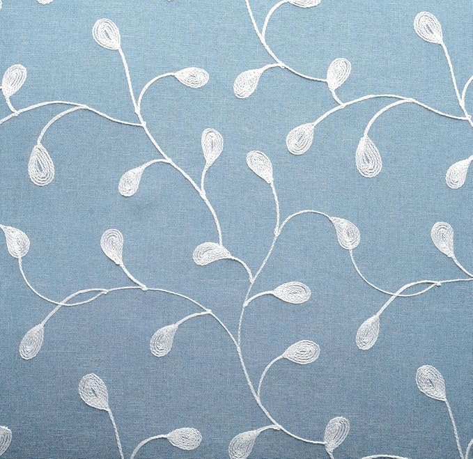 MIUCO Floral Embroidery Semi Sheer Curtains Faux Linen Grommet Curtains for Bedroom 52 x 63 Inch 2 Panels, Dusty Blue