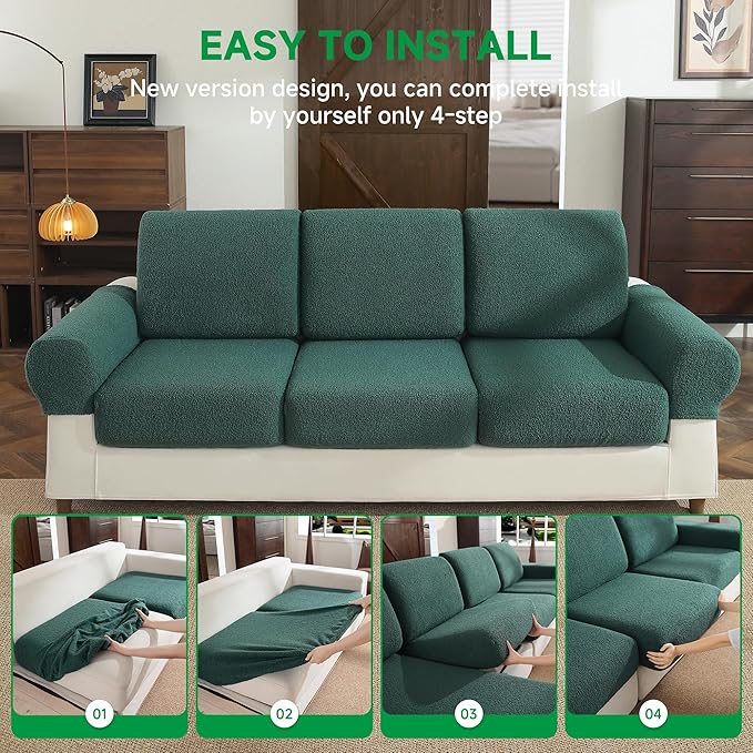 Couch Cushion Covers for Sectional Sofa, Stretch Soft Sofa Slipcovers Washable Wear-Resistant Universal Furniture Protector for Living Room(2 Seaters Covers, Green)