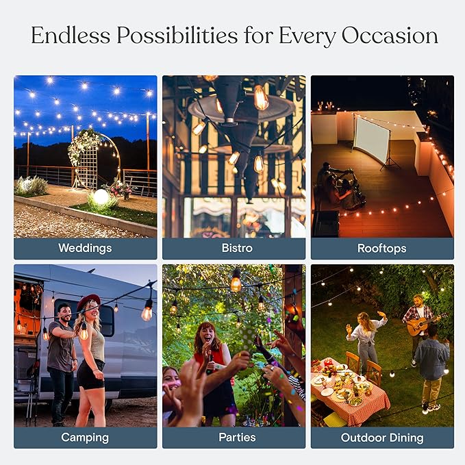 Brightech Ambience Pro Incandescent Outdoor String Lights - Commercial Grade Waterproof Patio Lights with 24 Ft Dimmable Edison Bulbs, Porch String Lights for Patio, Backyard, Christmas - 7 Bulbs 11W