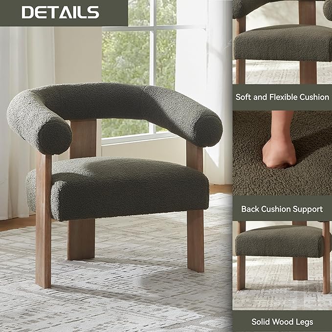 VKNOW Accent Chair Living Room Chair Set of 2, Modern Upholstered Armchair with Solid Wood Legs, Comfy Barrel Arm Chairs for Living Room Bedroom, Sage Green