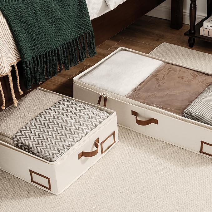 StorageWorks Large Under Bed Storage Containers with Handles and Label Holder, 2 Pack Ultra-thick Fabric Underbed Bins, Closet Organizer for Clothes, Blankets, Sweater