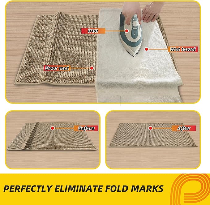 JSEI Dirt Trapper Door Mat 20"x32" Non-Slip Washable Entrance Mat, Dog Doormats, Absorbent & Fade-Resistant Floor Mats, Low Profile Welcome Mats for Entryway, Front Door, and Inside Entrance, Beige