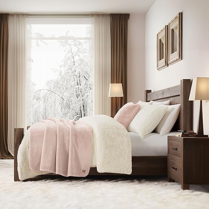 UGG Whitecap Plush Throw Blanket Fleece Lightweight Soft Throw for Couch or Bed Luxury Home Decor for Living Room Washable Hypoallergenic Blankets for Dorm Decor, 50-inch x 70-inch, Light Pink Quartz