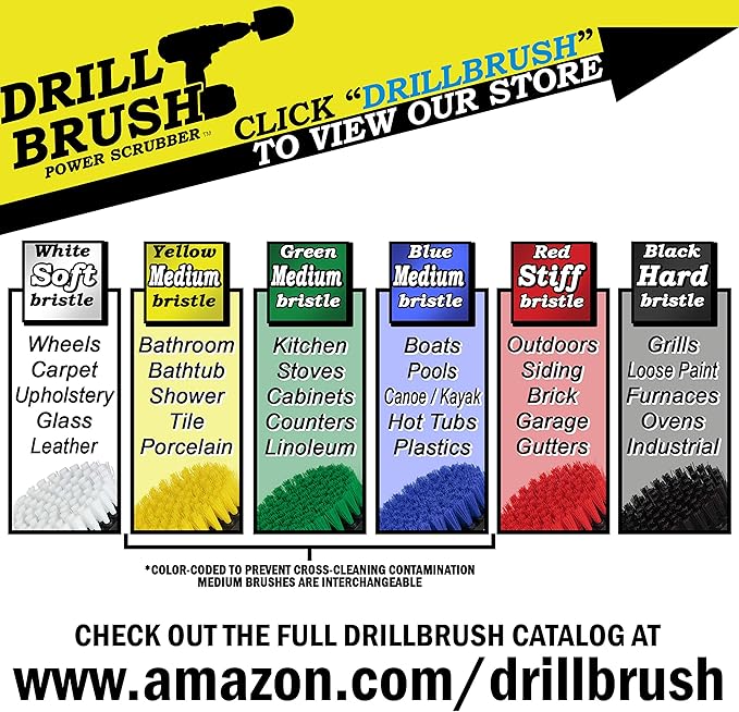 Variety Multi-Pack Drill Brush Attachments for Cleaning Car, Truck, Carpet, Boat, Bathroom, Kitchen, Grill, Griddle - Drill Brush for Car Detailing Kit - Grill Cleaning Kit - Grilling Accessories