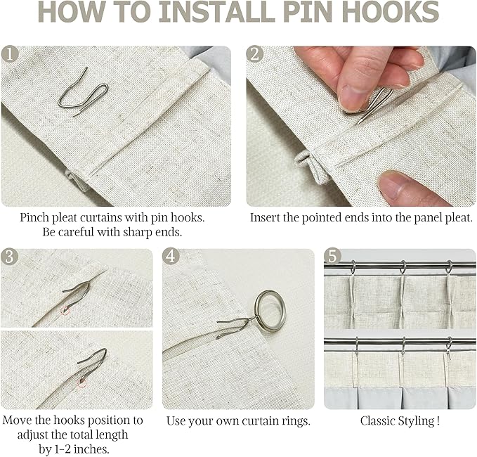 Vision Home Light Gray Pinch Pleated Full Blackout Curtains Linen Blended Room Darkening Curtain Panels 95 inch for Living Room Bedroom Thermal Insulated Pinch Pleat Drapes with Hooks 8FT 40"Wx95"Lx2