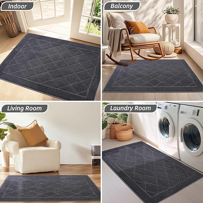 BEQHAUSE Dirt Trapper Door Mat 32" x 48", Doormat Non-Slip Entryway Rugs Washable, Dog Door Mat Stain Resistant and Absorbent Welcome Floor Mat for Front Back Door, Muddy Wet Shoes & Paws, Dark Grey