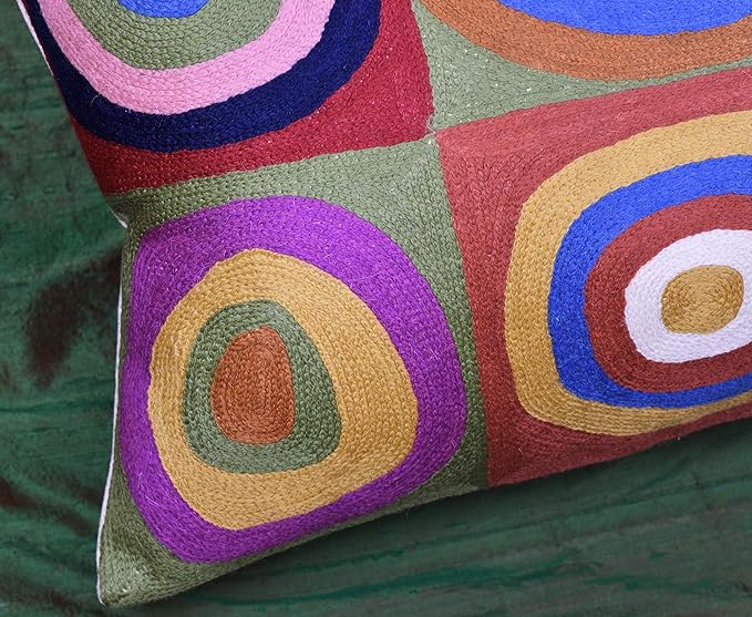 Lumbar Kandinsky Cushion Cover Farbstudie Quadrate Hand Embroidered Wool 13x21