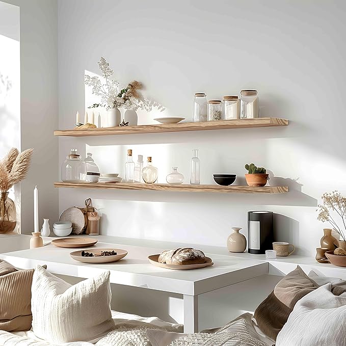 48 Inch Floating Shelves for Wall Rustic Light Wood Wall Shelves for Bedroom Set of 4