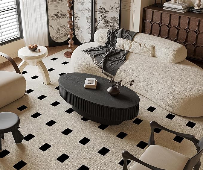 47.2''Oval Coffee Table with Storage, Mid Century Modern Fluted Drum Center Tables with Lid, Solid Wood Side Pedestal Coffee Table Tea Table for Living Room, Bedroom, Apartment-Black