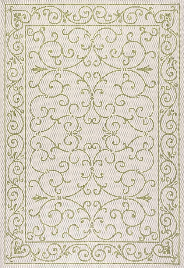 JONATHAN Y Vintage Filigree Indoor Outdoor Area Rug 8X10 Cream/Green, Charleston Textured Weave for Backyard, Patio, Porch, Easy-Cleaning, High Traffic, Pet-Friendly, Non-Shedding (SMB106I-8)