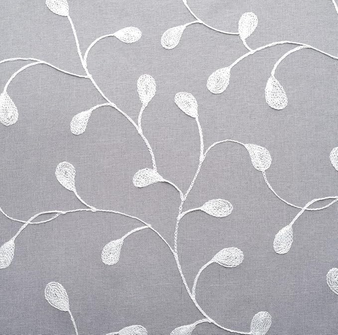 MIUCO Floral Embroidered Semi Sheer Curtains Linen Look Grommet Curtains for Living Room 52 x 84 Inch Set of 2, Grey