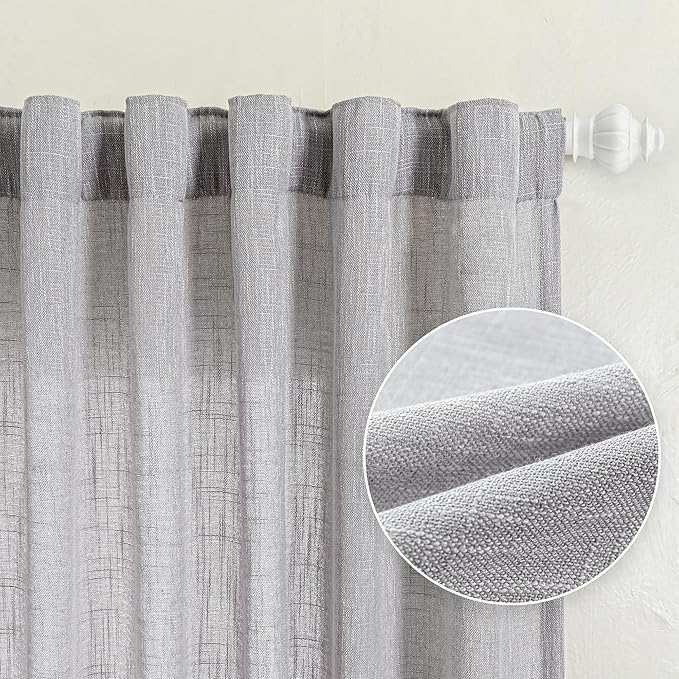 MYSKY HOME Floor Length Curtains Long Panels, Boho Curtains Farmhouse for Living Room Sliding Glass Door, Linen Look Texture Light Filtering, 50" x 95", Light Grey, Pack-2