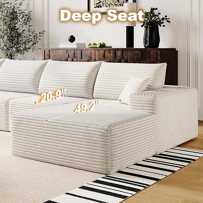 108" Sectional Couches for Living Room Modern Modular Sofa with L-Shape Couchs Upholstered Boneless Couch Deep Seat Sectional Couch with Chaise (White, Right Facing Chaise+2Seaters)