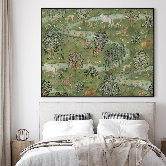 SIGNWIN 60"x72" Extra Large Framed Wall Art Medieval Fantasy Forest with Woodland Animals, Storybook-Inspired Scene for Home Living Room Bedroom Decor (Frame Assembly Required)