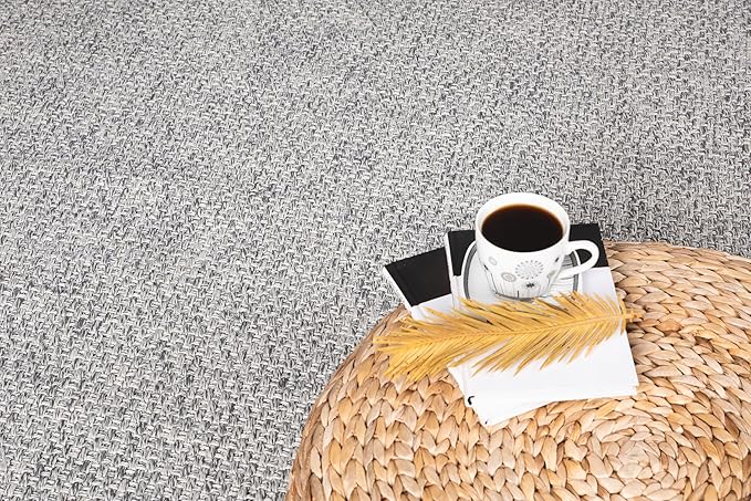 CAMILSON Easy Jute Rug 8x10, Indoor Outdoor Grey Color Area Rugs for Living Room Farmhouse Patio and Kitchen Rug, Solid Boho Woven Design, Easy-Cleaning, Washable Outside Carpet Alfombras (8 x 10)