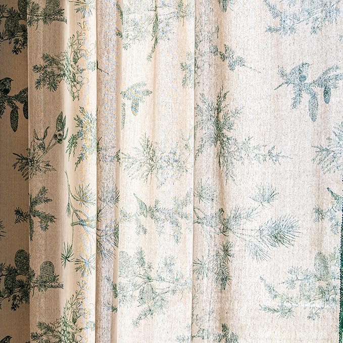 Sutuo Home Boho Curtain 96 Inches Length for Bedroom, Printed Cotton Linen Rod Pocket Semi Blackout Farmhouse Bohemian Tassels Window Treatment for Living Room, 1 Panel 59" W x 96" L, Green Forest