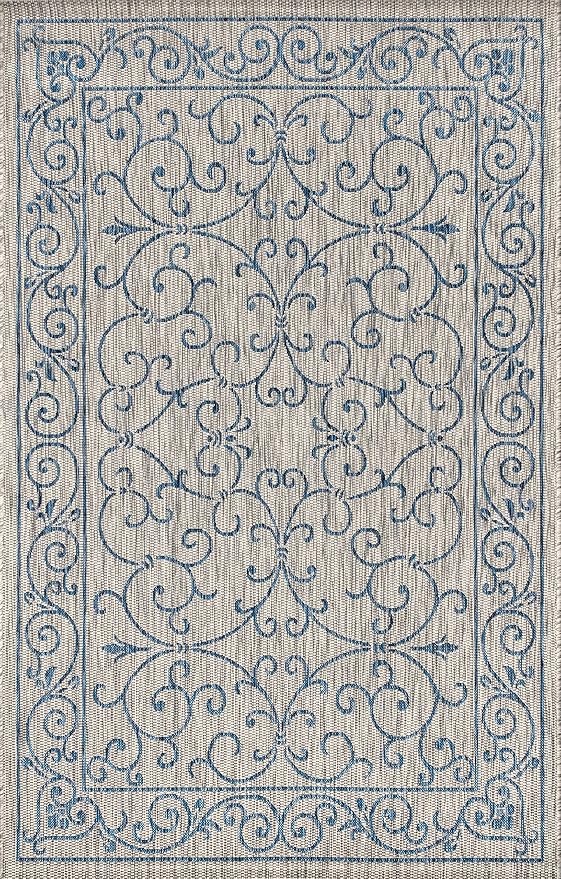JONATHAN Y Vintage Filigree Indoor Outdoor Area Rug 9X12 Gray/Navy, Charleston Textured Weave for Backyard, Patio, Porch, Easy-Cleaning, High Traffic, Pet-Friendly, Non-Shedding (SMB106C-9)