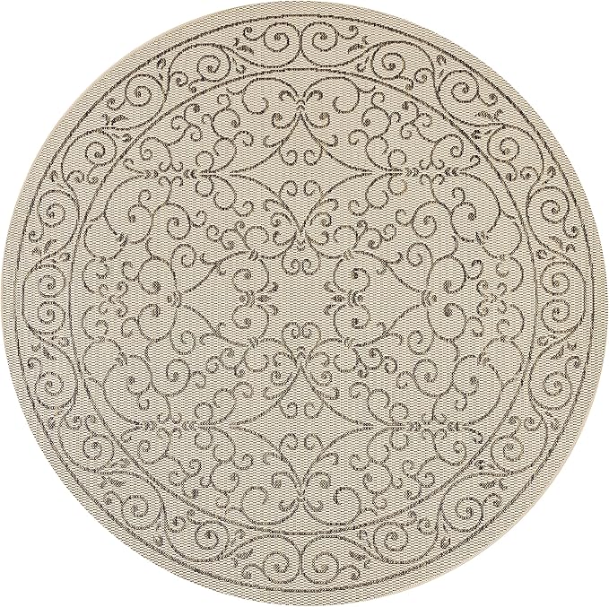 JONATHAN Y Vintage Filigree Indoor Outdoor Round Area Rug 9 Ft Beige/Brown, Charleston Textured Weave for Backyard, Patio, Porch, Easy-Cleaning, High Traffic, Pet-Friendly, Non-Shedding (SMB106A-9R)