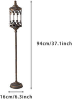 Vintage Floor Candelabra - 37.1" Tall Antique Gold Candle Holder with Glass Lantern, Rustic Gothic Metal Pillar Stand for Home Decor, Wedding & Event Centerpiece