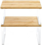 SONGMICS Cabinet Organizer Shelf, Set of 2 Kitchen Counter Shelves, Kitchen Storage, Spice Rack, Stackable, Expandable, Metal and Engineered Wood, Cloud White and Natural Beige UKCS02NW