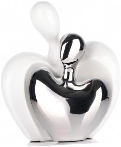 XMGZQ White and Silver Ceramic Couple Figurines Home Decor,Wedding Engagement Romantic Gift for Husband Wife,Large Male and Female Love Statue Valentine's Day Birthday,Abstract Hugging Couple