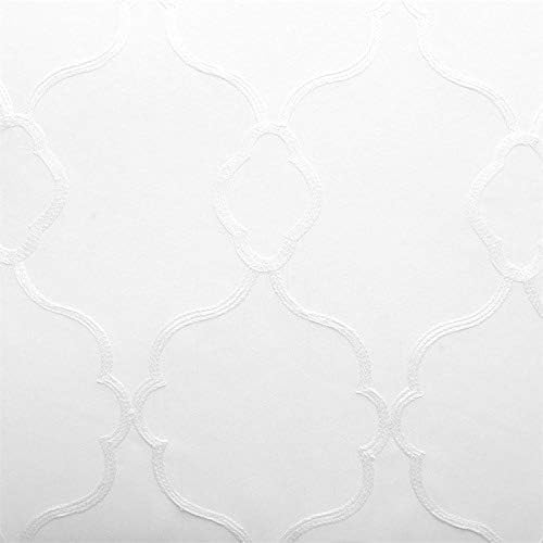 MIUCO Moroccan Embroidered Semi Sheer Curtains Faux Linen Grommet Window Curtains for Bedroom Living Room 95 Inches Long 2 Panels, Pure White