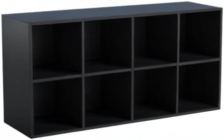 8-Cube Storage Shelf Bookcase - Wooden 4-Tier Floor Standing Open Bookshelf, Modern TV Stand up to 55 Inchs for Home and Office, Black